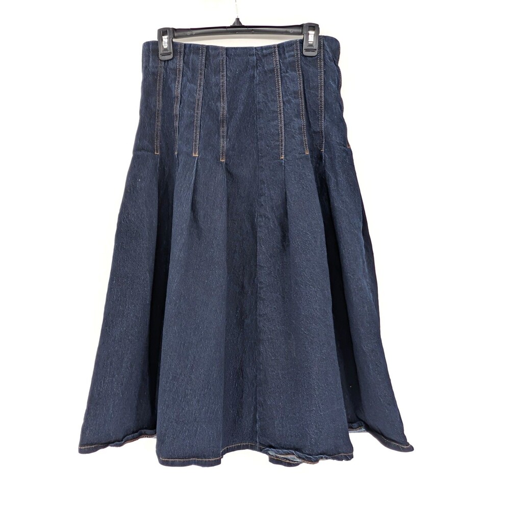 Dark Wash Denim Pleated High Rise Flowy Boho Western Maxi Skirt Size 6 29"x31"